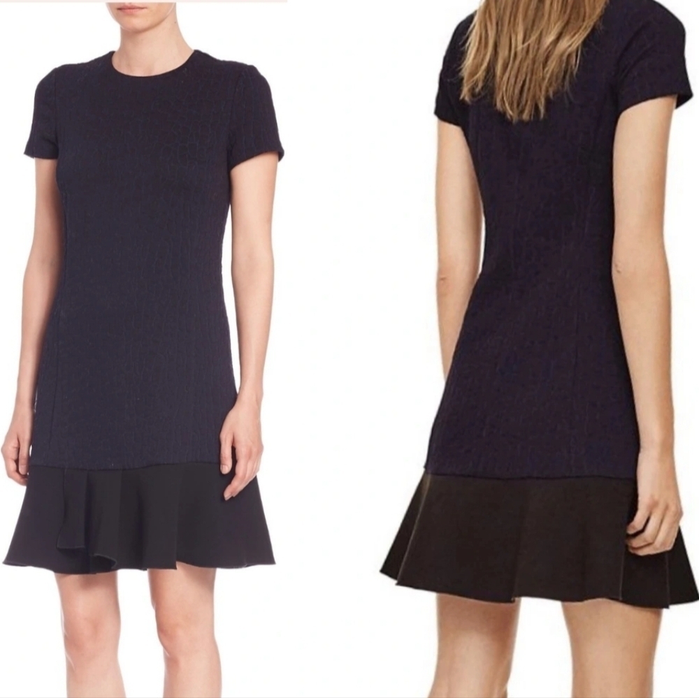 Tory Burch Navy/Black Quilted Jacquard Flounce Mini Dress Size XS/TP